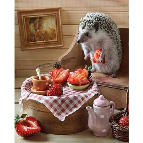 Full Square/round 5D DIY Diamond Painting Hedgehog strawberry Diamond Embroidery pictures of Rhinestones Mosaic Decoration AZ595