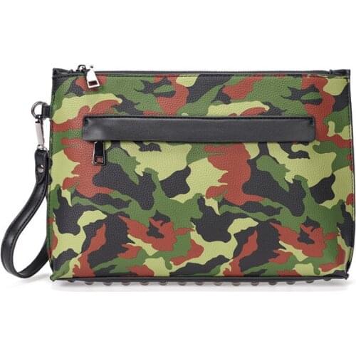 Camouflage Mens Clutch Bag 2020 New Fashion Soft Leather Handbag Large Capacity Boys Envelope Bags