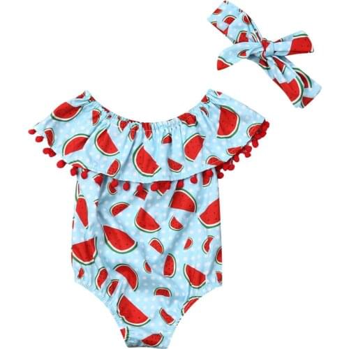 Citgeett Watermelon Newborn Baby Girl Summer Cotton Ruffle Bodysuit Collar Sleeveless Jumpsuit Print Outfit Casual Clothes