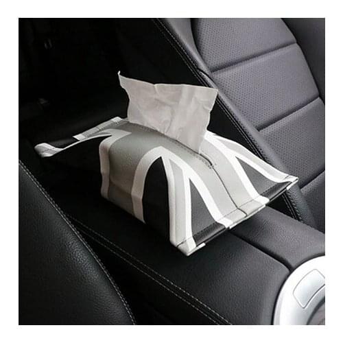Leather Tissue Box Holder for Car Styling For Cooper Checkered Gold Union Jack Cartoon Tissue Bag For Min MI