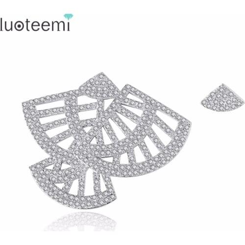 LUOTEEMI Fashion Trendy Popular Unique Geometric Shape Clear Stud Earrings Copper Cubic Zirconia For Women Girl Party Bijoux