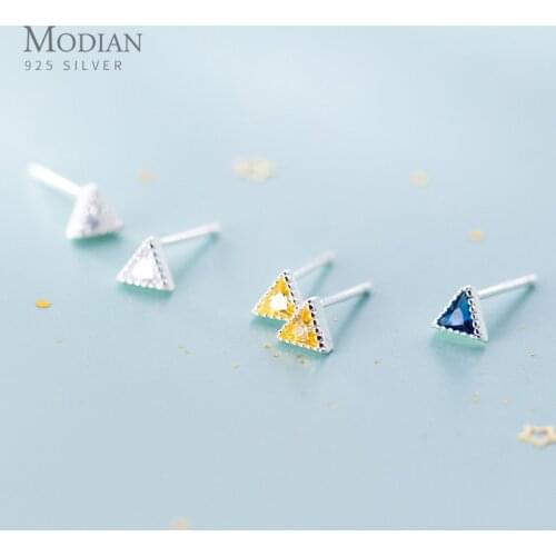 Modian Fashion 925 Sterling Silver Geometric Triangle 3 Color Tiny Stud Earring for Women Korea Style Ear Pin Fine Jewelry Gift