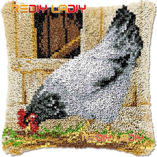 Latch Hook Cushion Farm Hens DIY Needlepoint Kits Chunky Acrylic Yarn Arts Crocheting Lofty Pillow Case Hobby & Crafts
