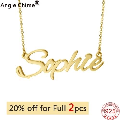 Angel Chime Customize Name 925 Sterling Silver Necklace Chain Pendant Personalize Letter Custom DIY Necklace Pendant Couple Gift