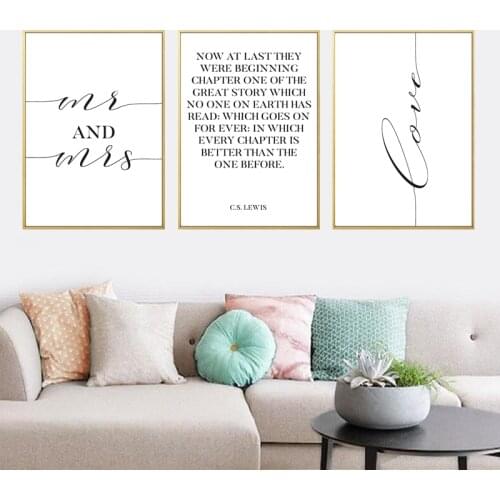 Chapter One Print Mr And Mrs Sign Love Wall Art Canvas Painting CS Lewis Quote Poster Wedding Signs Christian Bedroom Wall Decor