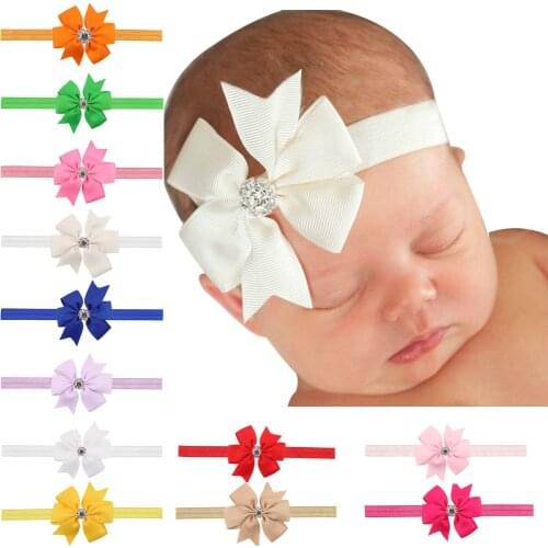 Baby girl headband Infant hair accessories cloth Tie bows newborn Headwear crystal tiara Gift Toddlers bandage Ribbon headwrap