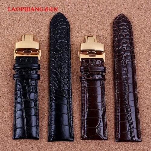 18mm 20mm 22mm High Quality Gold Steel Butterfly buckle Brown Crocodile Grain Genuine Leather Watchbands BANDS Strap