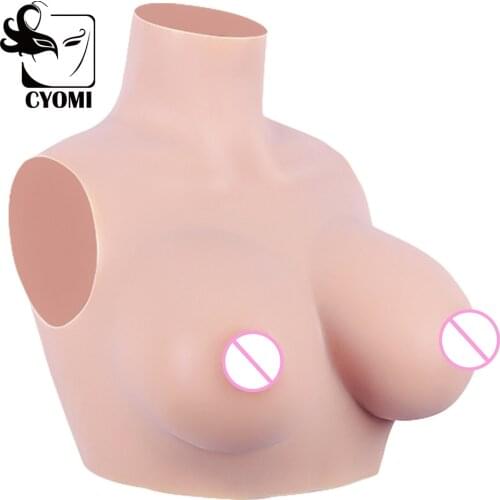 CYOMI 75D Realistic Silicone Breast Forms High Collar Neck Fake Boobs for Crossdresser Fill Silk Cotton Shemale Drag Queen