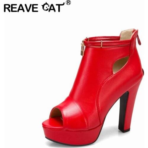 REAVE CAT Women New 2021 Shoes PU Zip Buckle Peep Sexy Platforms Party Sexy Summer Red Black Blue Yellow Plus size 34-50 A3969
