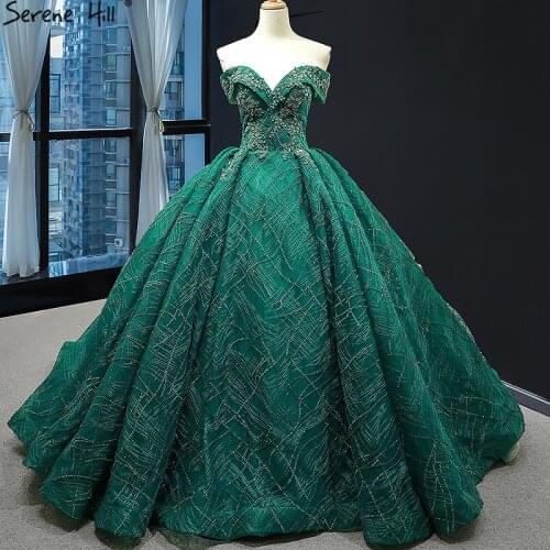 Serene Hill Green Luxury Off Shoulder Sexy Wedding Dress 2021 Latest Handmade Flowers Beading Bridal Gown Custom Made CHM66844