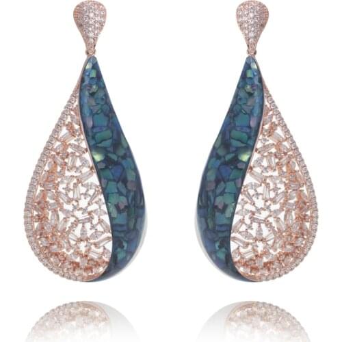 TIRIM Luxury Trendy Abalone Shell Drop Shape Dangle Earrings for Women Zircon Mirco Paved Wedding Drop Earring Fashion Jewelry