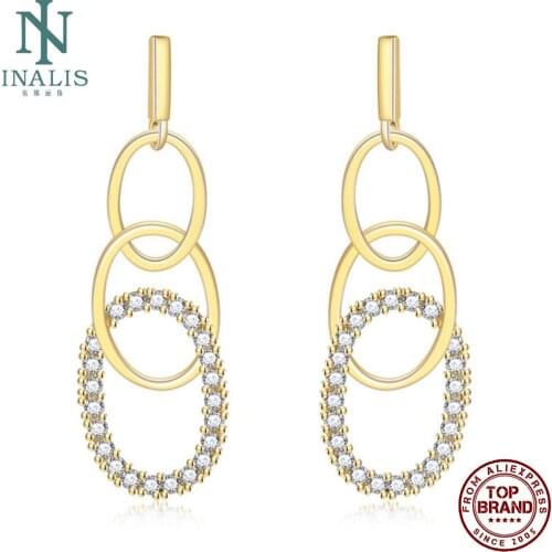 INALIS Drop Earrings For Women Three Oval Intersect Earring With Clear Cubic Zirconia Fit Party Prom Fashion Jewelry K-POP Style