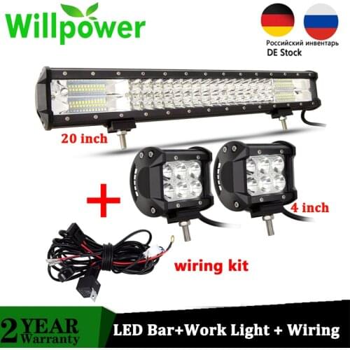 Willpower 20 inch 288W Offroad LED Bar with 4" inch Spot Flood LED Work Light with wiring for Car Truck Driving 4WD 4x4 12V 24V