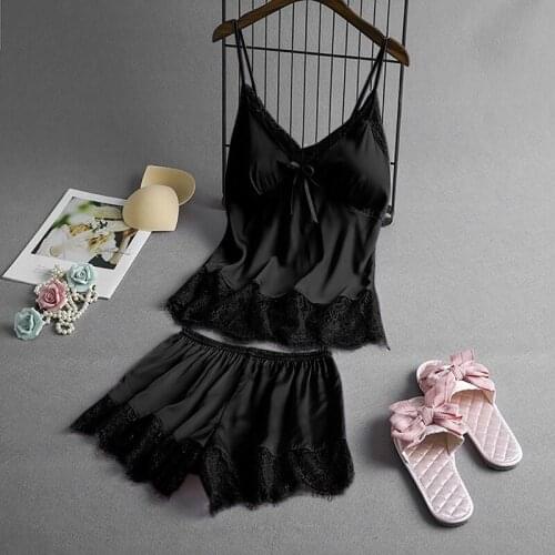 Spring Women Sleeveless Sleepwear Set Negligee Set Sexy Satin Sleepwear Flower Silk Padded Lingerie Sets Women Women
