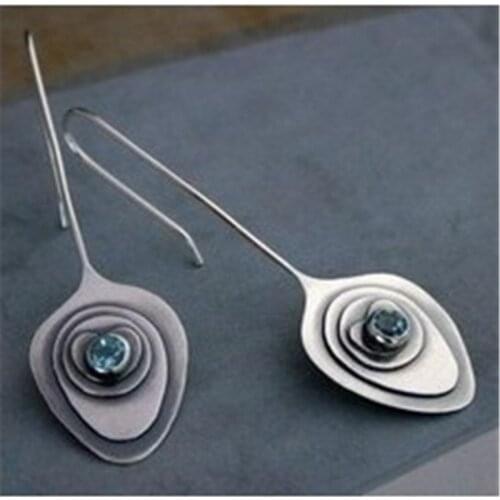 Vintage Silver Multilayer Metal Shell Shape Drop Earrings for Women Statement Earings Blue Stone Heart Brincos 2019 Jewelry