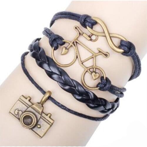 Handmade DIY Jewelry Bicycle Camera 8 Word Alloy Bracelet for women