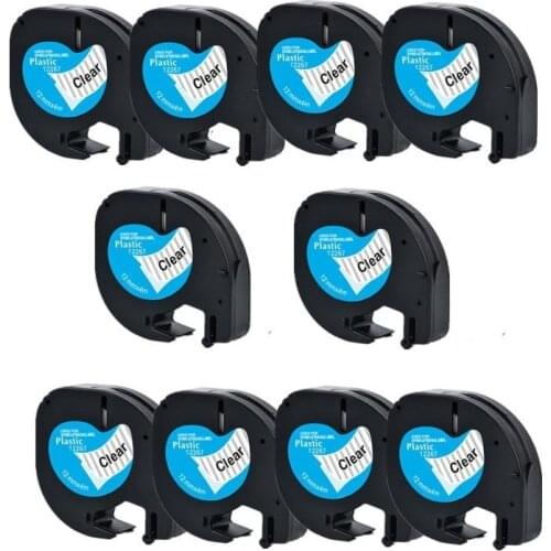 10pcs 12mm Plastic Label Tapes Compatible Dymo Letratag 12267 Black on Clear Label Ribbon LT12267 16952 16951 12268 for DYMO