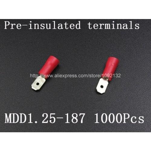 1000pcs Male pre insulated connectors MDD1.25-187 crimp terminals joint 22-16 AWG
