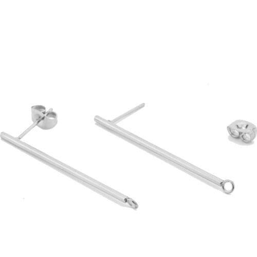 120pcs 2019 New Design 38mm Long Stick Stud Earrings with Open Ring Earwire Post Findings