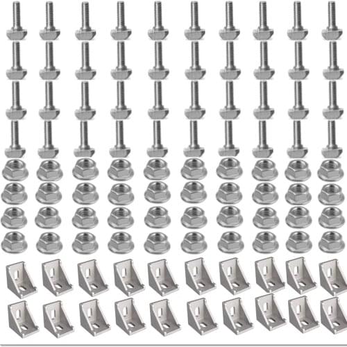 20Set 3030 Aluminum Profile Connector Set: 40pcs M6 Hex Flange Nuts + 20pcs 3030 Corner Bracket + 40pcs M6 x 16mm T Bolt Screws