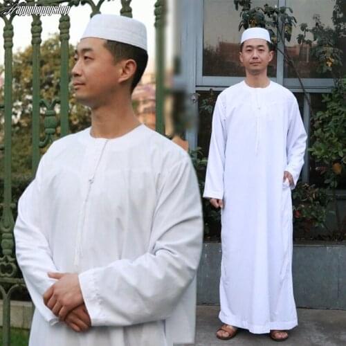 2021 Men Saudi Arab White Abaya Islamic Muslim Casual Loose Dishdasha Kaftan Robe Pakistan India Maxi Dress Ramadan Clothing