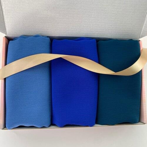 3pc/Box Muslim Plain Crinkle HIjabs Heavy Chiffon Scarf Arab Crepe Shawl Wraps Islamic Headband Customize Gift Foulard Women
