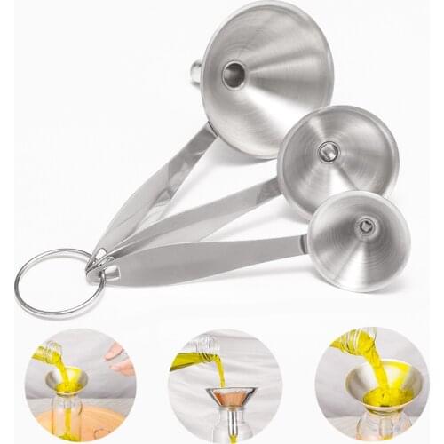 3Pcs/set Stainless Steel Funnel Portable Cone Funnel Pour Oil Wine Liquid Hopper Multi-Use Kitchen Funnel for Liquid Oils Powder