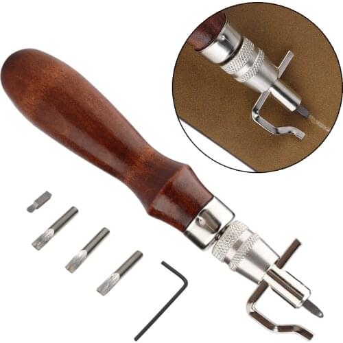 5-in-1 Leather Craft Stitching Groover Leather Carving Trenching Device Leather Cutting Dies Hole Punch Set Eyelet Hook