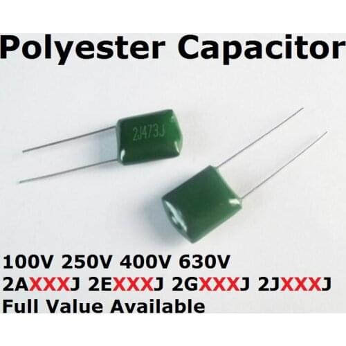 50PC 630V 2J222J 2J152J 100V 2A563J 2A683J 2A823J 2A104J 100V Polyester capacitor 56/68/82/100/0.0/0.00/1.5/2.2/NF/UF
