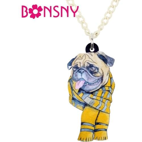 Bonsny Statement Acrylic Cartoon Scarf French Bulldog Dog Necklace Pendant Collar Animal Jewelry For Women Girl Ladies Teen Bulk