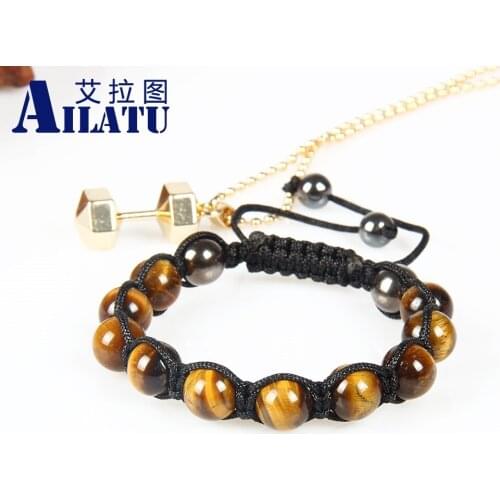 Drop Shipping Fashion Style 10mm Natural Tiger Eye Gem Stone Macrame Bracelet Provide Energy