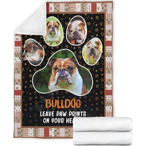 Bulldog leave paw prints on your heart fleece blanket wearwanta 3D printed Sherpa Blanket on Bed Home Textiles HOME ACCESSORIES