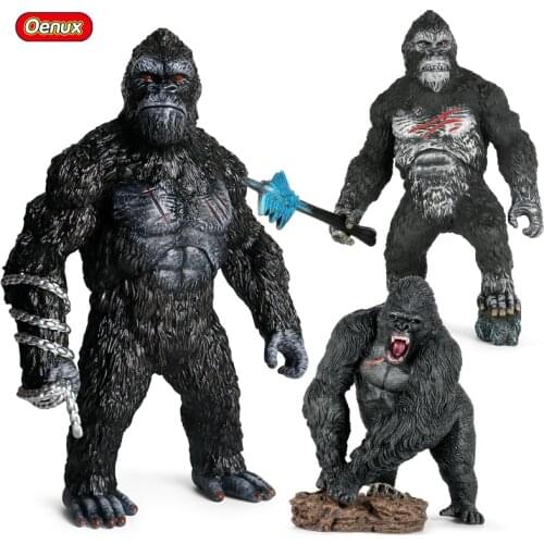 Oenux Movie Gorilla King Kong Action Figures Savage Chimpanzee Orangutan Monkey T-Rex Model PVC High Quality Collection Kids Toy