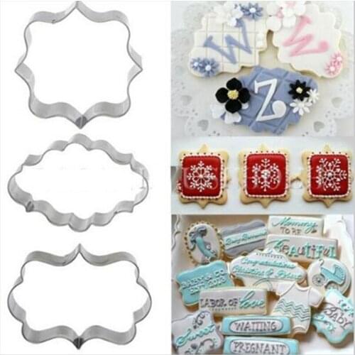3Pcs Sugar Biscuit Mold Plaque Cutter Biscuits DIY Frame Square Oval Cake Fancy Rectangle In Biscuit Mold Kitchen Accessories
