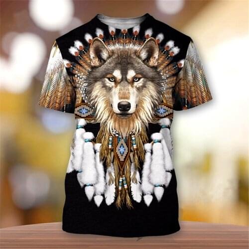 Summer 3D Print Native American Indian Men T-shirt Skull Wolfs Tshirt Summer Short Sleeve Harajuku Shirt Totem Feather Cosplay C