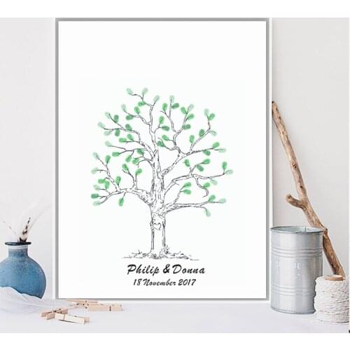 HAOCHU Personalized Happiness Tree Wedding Fingerprint Tree Guest Book Signature Canvas Painting Kids Baptism Shower Decoration