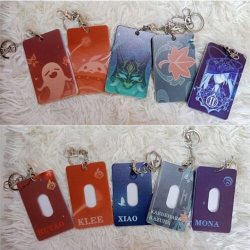 Game Genshin Impact Xiao Cosplay ABS Student ID Bus Bank Card Holder Keychain Case Cover Pendant Toy Prop Decor Gift Keyring