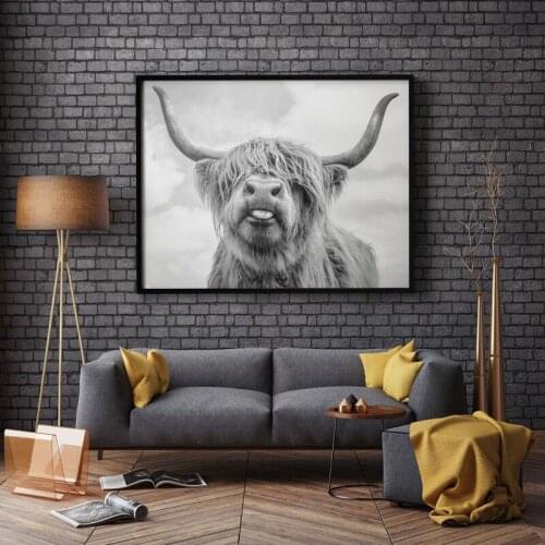 Animals Black and White Yak Highland Cow Wild Canvas Painting Posters and Prints Wall Art Picture Animal Printable Bull