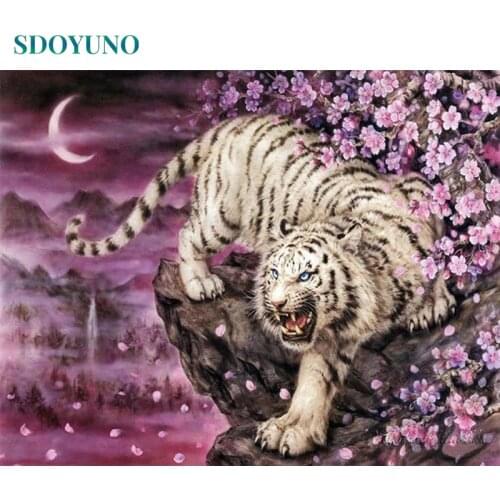 SDOYUNO 60x75cm DIY Oil Painting By Numbers Kits Tiger Paint By Numbers On Canvas Frameless Animals Hand Painting Home Decor