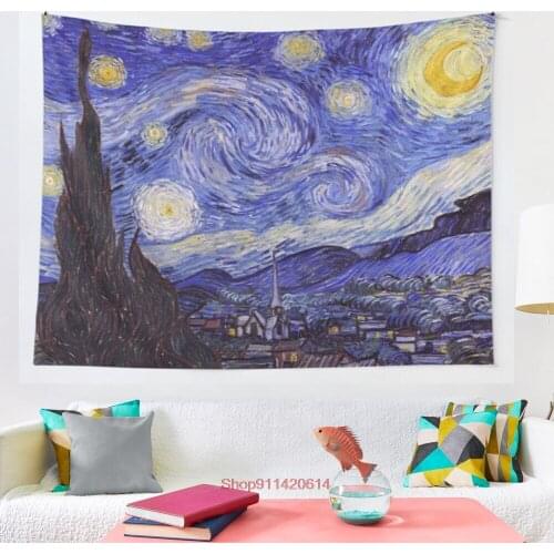 Vincent Van Gogh Starry Night tapestry Psychedelic Colorful Wall Hanging Tapestries Dorm Wall Art Yoga Mat