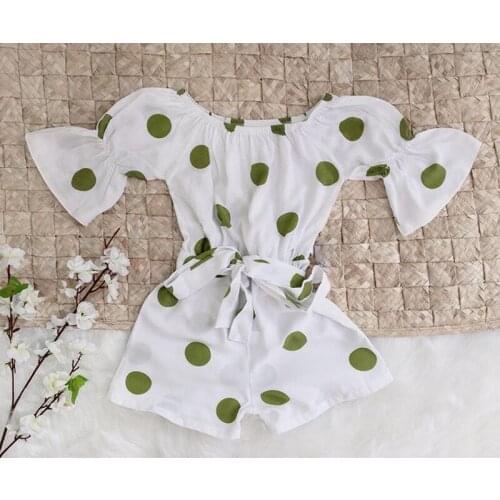 FOCUSNORM 2-7Y Summer Fashion Infant Girls Jumpsuits Polka Dot Printed Ruffles Short Sleeve Belt Playsuits