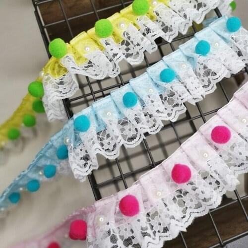 1yard/lot 2.5cm wide three-dimensional beaded lace small flower lace vintage flower folds diy collar lace accessories AC146