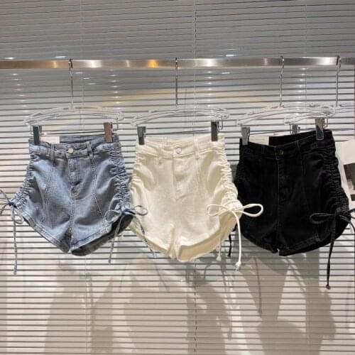 2021 summer new style short fashion casual street trend side drawstring design three-point short jeans women
