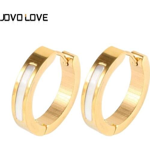 MSX Small Gold Hoop Earrings 4mm Elegant Simple Natural White Shell Earrings Wholesale Golden Stainless Steel Earrings For Women
