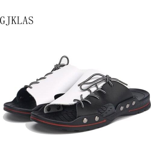 38-48 Big Sizes Men Shoes Leather Real Summer Slippers for Men Casual Fashion Beach Shoes Mens Slippers Outdoor Comfort Shoes