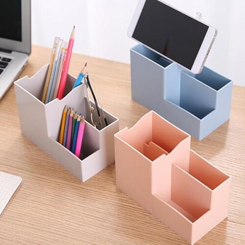 Table Storage Box Large Capacity Multiple Grids ABS Pen Holder with Phone Holder Desk Accessories