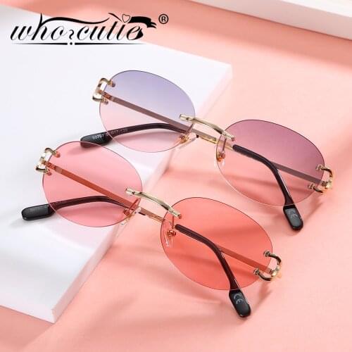 New Fashion Rimless Oval Sunglasses Women 2021 Brand Design Metal Sun Glasses Gradient Blue Ocean Lens Frameless Shades Eyewear
