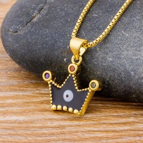 New Crown Design Blue Black Red Evil Eye Pendant Necklace Copper CZ Statement Choker Necklace For Women Jewelry Accessories Gift