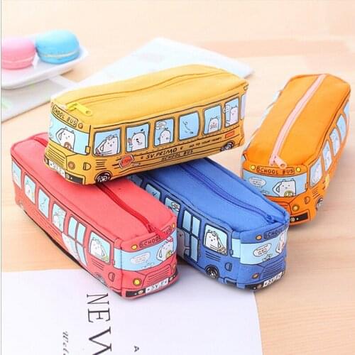 10pcs/sell School Bus Pencil Case Canvas PencilsBags Kawaii Boy&Girl Capacity School Supplies Stationery Cosmetic Bag 2017 New