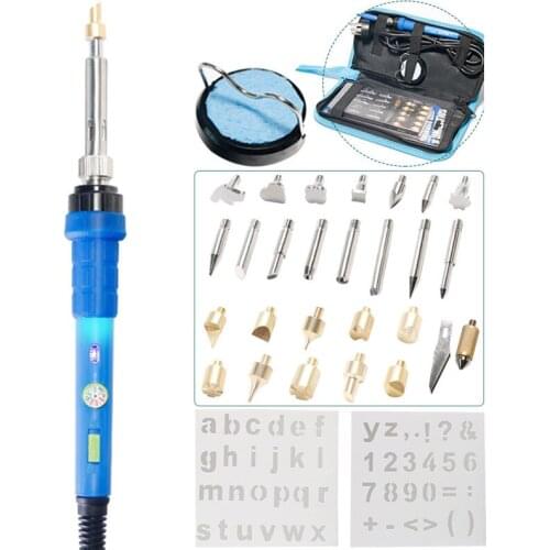 Adjustable 60W Electric soldering iron Carving Pyrography Tool Wood Burning Embossing Soldering Pen Tips Welding Tools Set US EU
